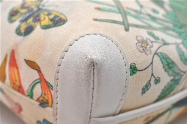 Authentic GUCCI Flora Shoulder Cross Body Bag Purse Canvas Leather White 2013D