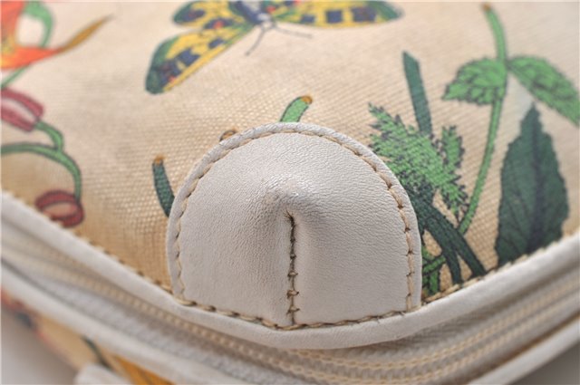 Authentic GUCCI Flora Shoulder Cross Body Bag Purse Canvas Leather White 2013D