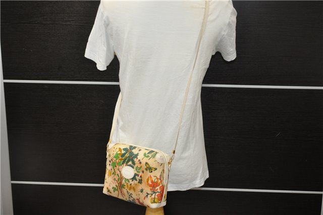 Authentic GUCCI Flora Shoulder Cross Body Bag Purse Canvas Leather White 2013D