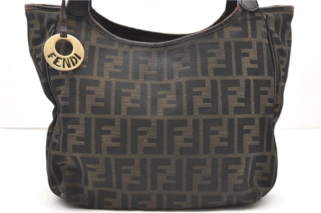 Authentic FENDI Zucca Shoulder Hand Bag Canvas Leather Brown 2014D