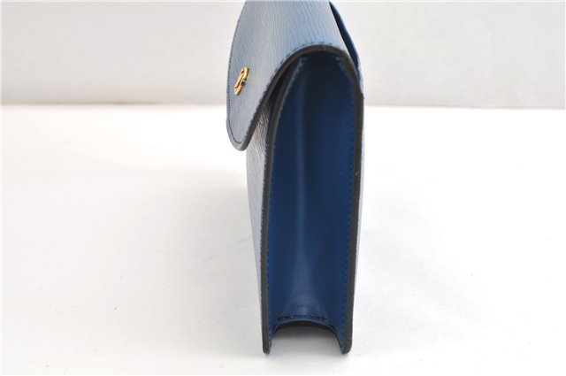 Authentic Louis Vuitton Epi Montaigne 23 Clutch Hand Bag Blue M52665 LV 2014G