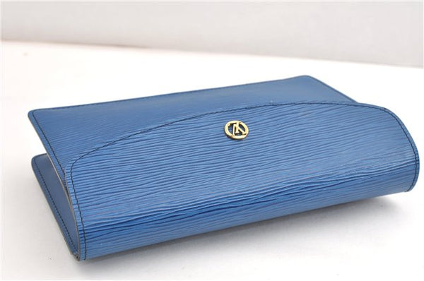 Authentic Louis Vuitton Epi Montaigne 23 Clutch Hand Bag Blue M52665 LV 2014G