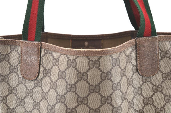 Authentic GUCCI Web Sherry Line Shoulder Tote Bag GG PVC Leather Brown 2015D