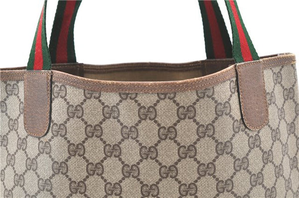 Authentic GUCCI Web Sherry Line Shoulder Tote Bag GG PVC Leather Brown 2015D