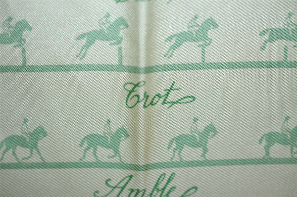 Authentic HERMES Petit Carre 40 Scarf "Saut Galop Canter Rack" Silk Green 2015I