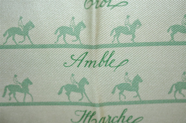 Authentic HERMES Petit Carre 40 Scarf "Saut Galop Canter Rack" Silk Green 2015I