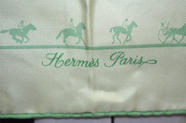 Authentic HERMES Petit Carre 40 Scarf "Saut Galop Canter Rack" Silk Green 2015I