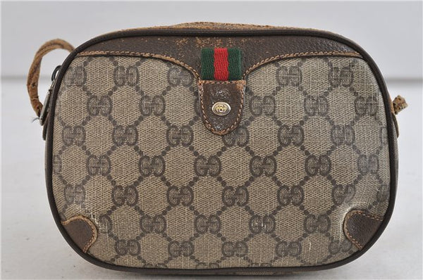 Authentic GUCCI Web Sherry Line Shoulder Cross Bag GG PVC Leather Brown 2017D