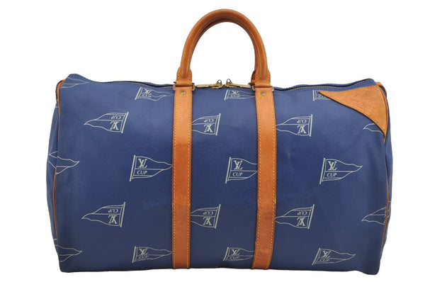 Authentic Louis Vuitton Cup Keepall 45 Travel Boston Bag Blue M80014 LV 2017I