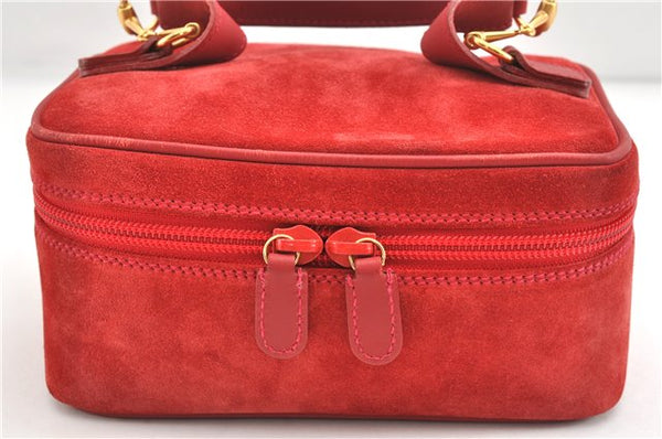 Authentic GUCCI Horsebit Vanity Hand Bag Purse Suede Leather Red 2026G