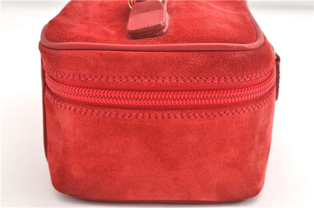 Authentic GUCCI Horsebit Vanity Hand Bag Purse Suede Leather Red 2026G