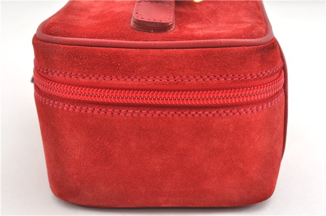 Authentic GUCCI Horsebit Vanity Hand Bag Purse Suede Leather Red 2026G