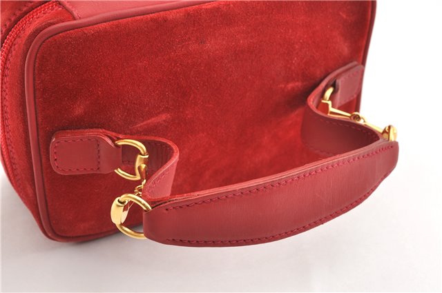 Authentic GUCCI Horsebit Vanity Hand Bag Purse Suede Leather Red 2026G