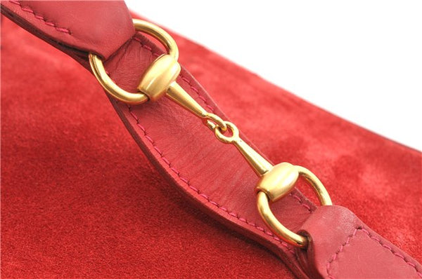 Authentic GUCCI Horsebit Vanity Hand Bag Purse Suede Leather Red 2026G