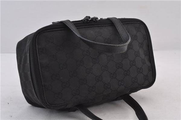 Authentic GUCCI Vanity Hand Bag GG Canvas Leather 124540 Black 2028D