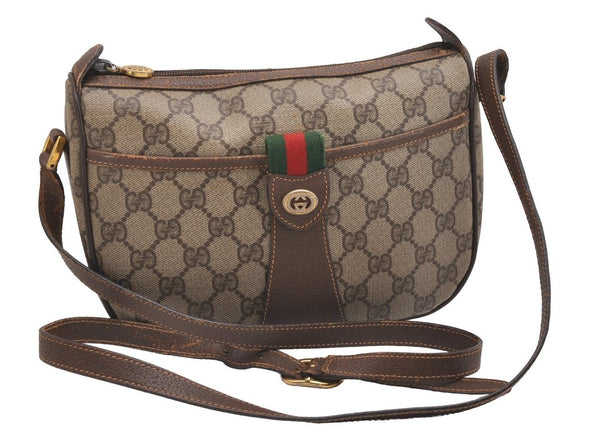 Authentic GUCCI Web Sherry Line Shoulder Cross Bag GG PVC Leather Brown 2031I