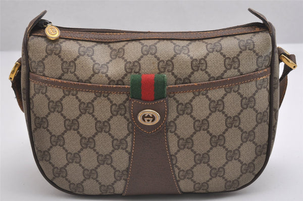 Authentic GUCCI Web Sherry Line Shoulder Cross Bag GG PVC Leather Brown 2031I