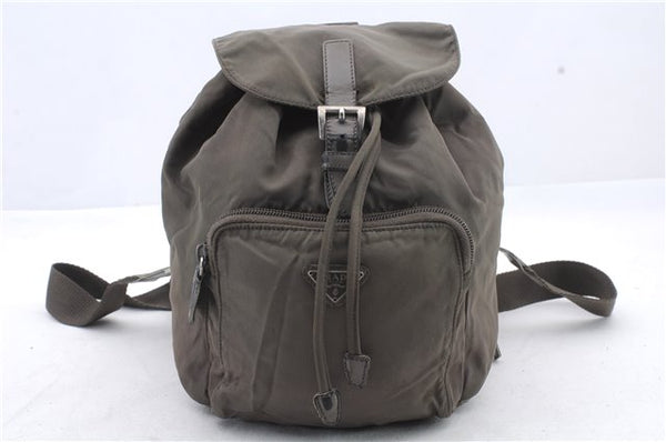 Authentic PRADA Nylon Leather Backpack Khaki Green 2037D