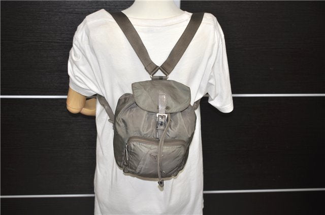 Authentic PRADA Nylon Leather Backpack Khaki Green 2037D