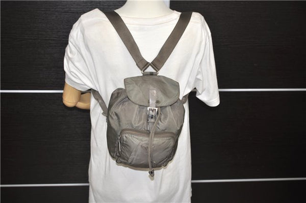 Authentic PRADA Nylon Leather Backpack Khaki Green 2037D