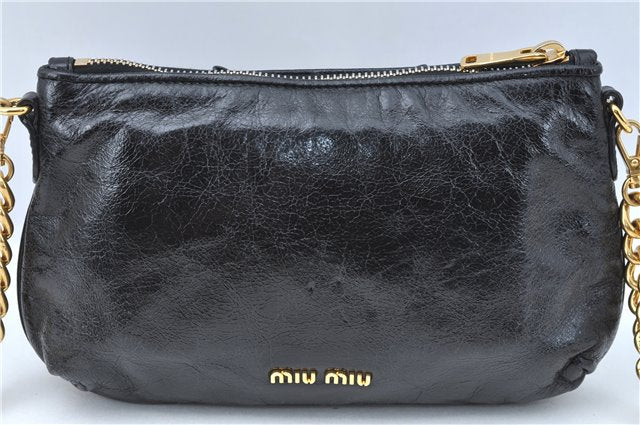 Authentic MIU MIU Leather Chain Shoulder Cross Body Bag Purse Black 2045C