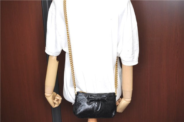 Authentic MIU MIU Leather Chain Shoulder Cross Body Bag Purse Black 2045C