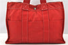 Authentic HERMES Deauville MM Hand Tote Bag Canvas Red 2045G