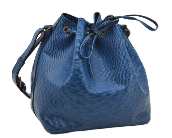 Authentic Louis Vuitton Epi Petit Noe Shoulder Drawstring Bag M44105 Blue 2047G