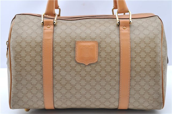Authentic CELINE Macadam Blason Pattern Hand Boston Bag PVC Leather Beige 2049G