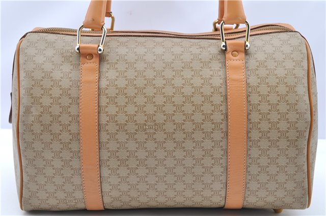 Authentic CELINE Macadam Blason Pattern Hand Boston Bag PVC Leather Beige 2049G