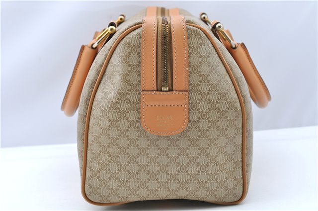 Authentic CELINE Macadam Blason Pattern Hand Boston Bag PVC Leather Beige 2049G