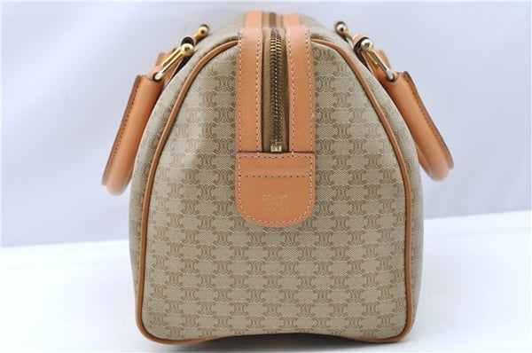 Authentic CELINE Macadam Blason Pattern Hand Boston Bag PVC Leather Beige 2049G
