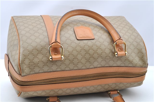 Authentic CELINE Macadam Blason Pattern Hand Boston Bag PVC Leather Beige 2049G