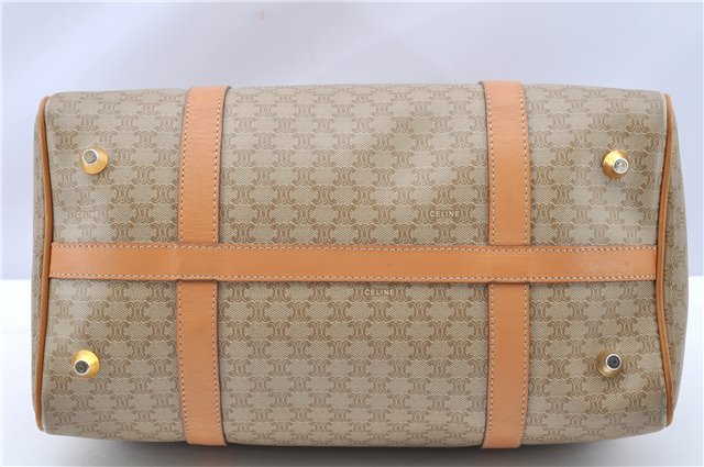 Authentic CELINE Macadam Blason Pattern Hand Boston Bag PVC Leather Beige 2049G