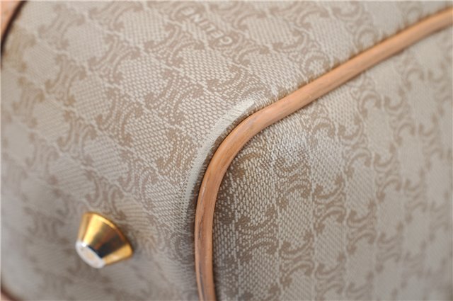 Authentic CELINE Macadam Blason Pattern Hand Boston Bag PVC Leather Beige 2049G