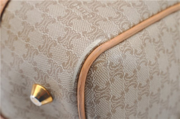Authentic CELINE Macadam Blason Pattern Hand Boston Bag PVC Leather Beige 2049G