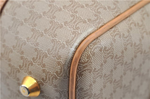 Authentic CELINE Macadam Blason Pattern Hand Boston Bag PVC Leather Beige 2049G