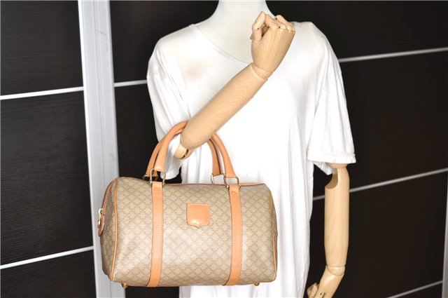 Authentic CELINE Macadam Blason Pattern Hand Boston Bag PVC Leather Beige 2049G
