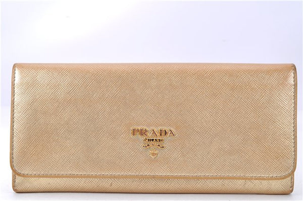 Authentic PRADA Saffiano Metal Leather Long Wallet Purse 1ML183 Gold Box 2051G