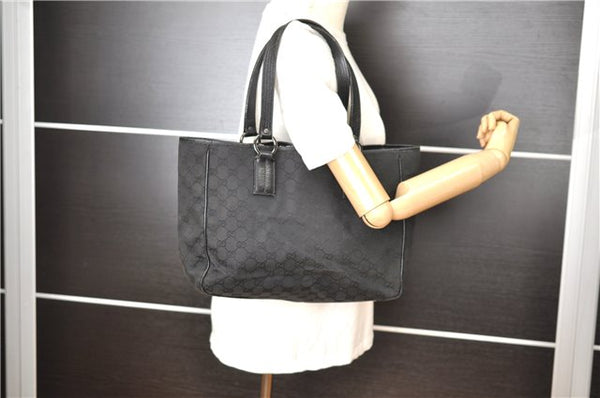 Authentic GUCCI Vintage Shoulder Tote Bag GG Canvas Leather 113017 Black 2053G