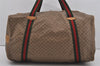 Authentic GUCCI Web Sherry Line Micro GG Boston Bag PVC Leather Brown 2056I