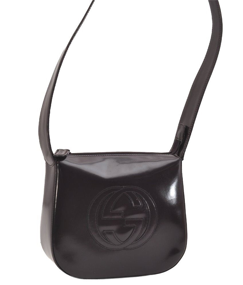Authentic GUCCI Interlocking G Shoulder Bag Purse Enamel Dark Purple Junk 2057I