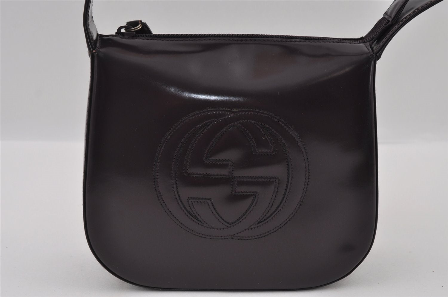 Authentic GUCCI Interlocking G Shoulder Bag Purse Enamel Dark Purple Junk 2057I