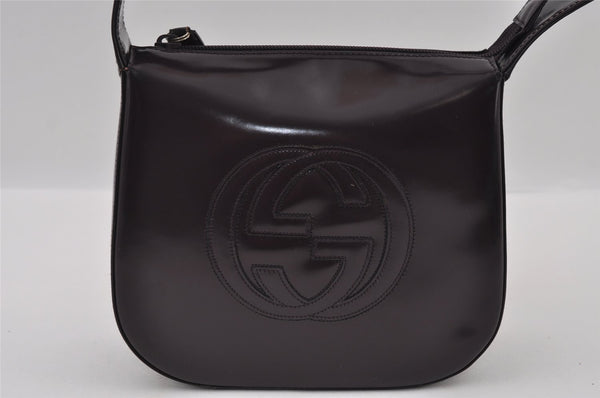 Authentic GUCCI Interlocking G Shoulder Bag Purse Enamel Dark Purple Junk 2057I