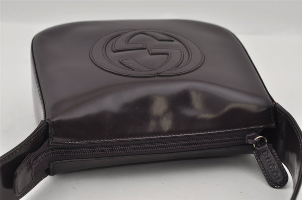 Authentic GUCCI Interlocking G Shoulder Bag Purse Enamel Dark Purple Junk 2057I