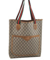 Authentic GUCCI Web Sherry Line GG Plus Tote Bag GG PVC Leather Brown 2058I