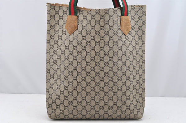 Authentic GUCCI Web Sherry Line GG Plus Tote Bag GG PVC Leather Brown 2058I