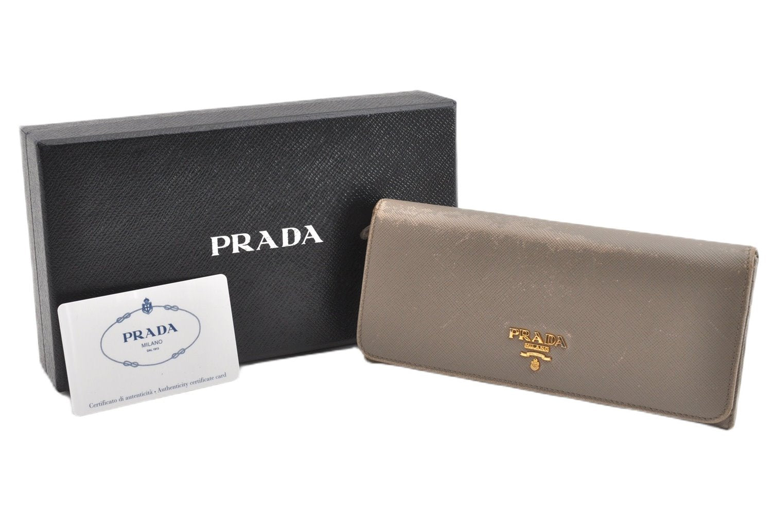 Authentic PRADA Saffiano Metal Leather Long Wallet Purse 1M1132 Beige Box 2060G