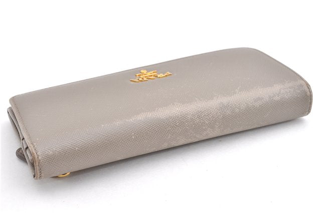 Authentic PRADA Saffiano Metal Leather Long Wallet Purse 1M1132 Beige Box 2060G