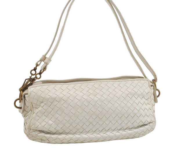 Authentic BOTTEGA VENETA Intrecciato Leather Shoulder Cross Body Bag White 2060I